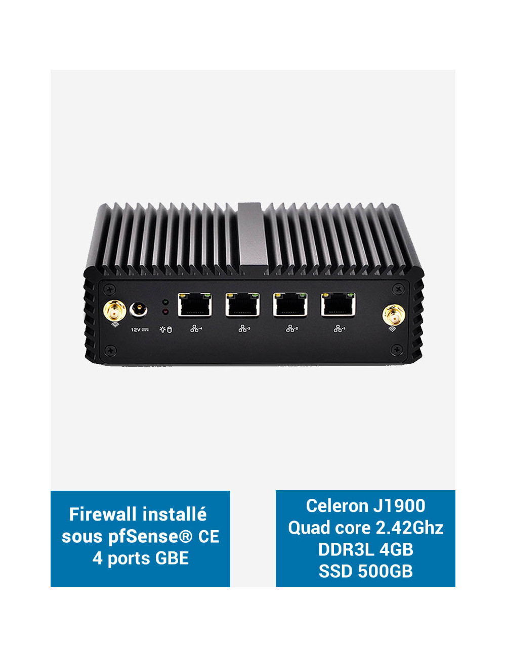 Firewall pfSense® Q1x J1900 4 puertos GbE 4GB SSD 500GB