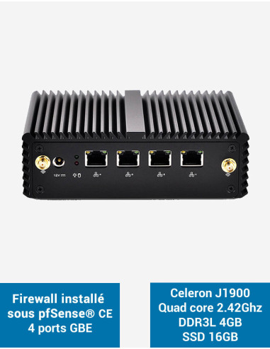 Firewall pfSense® Q1x Celeron J1900 4 ports Gigabit 4Go SSD 16Go