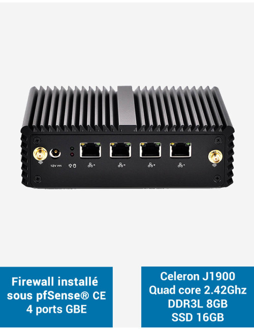 Firewall pfSense® Q1x Celeron J1900 4 ports Gigabit 8Go SSD 16Go