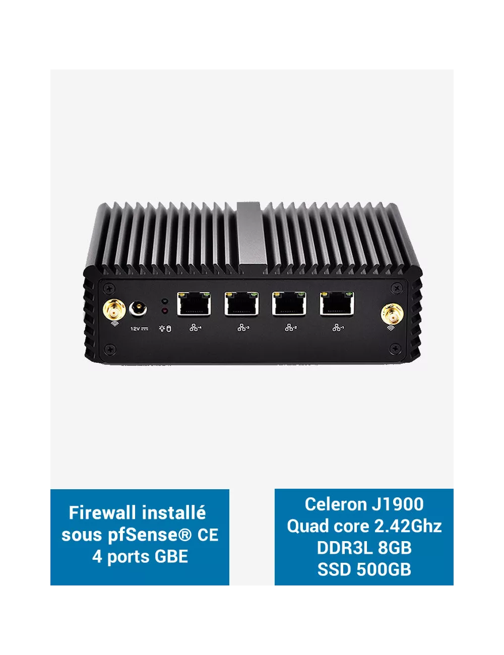 Firewall pfSense® Q1x J1900 4 puertos GbE 8GB SSD 500GB