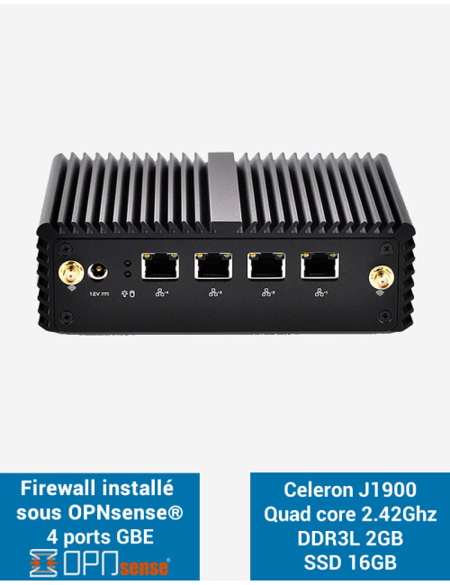 Firewall OPNsense® Q1x Celeron J1900 4 ports Gigabit 2Go SSD 16Go