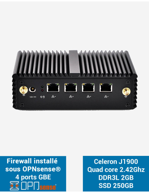 Firewall OPNsense® Q1x Celeron J1900 4 ports Gigabit 2Go SSD 250Go