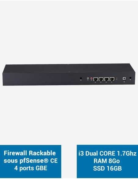 Firewall R3x I3 4005U Rack 1U under pfSense® CE 4 ports 8GB SSD 16GB