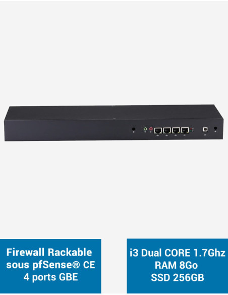 Firewall R3x I3 4005U Rack 1U sous pfSense® CE 4 ports 8Go SSD 250Go