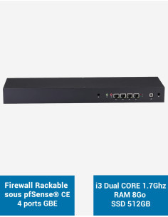 Firewall R3x I3 4005U Rack 1U sous pfSense® CE 4 ports 8Go SSD 500Go