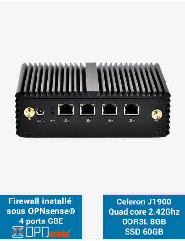 Firewall OPNsense® Q1x Celeron J1900 4 ports Gigabit 8Go SSD 60Go