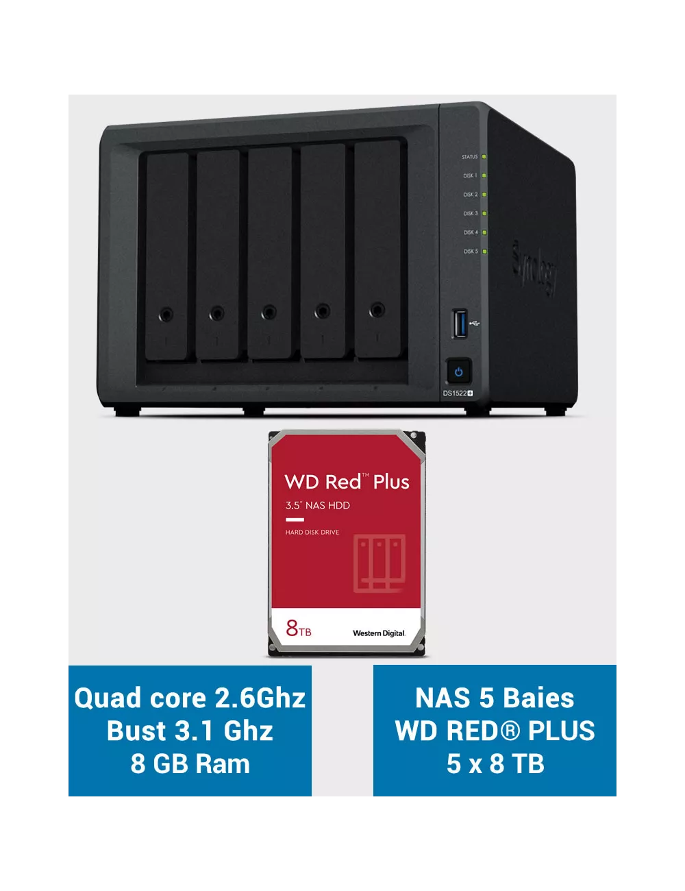 Synology DiskStation® DS1522+ NAS Server WD RED PLUS 40TB (5x8TB)