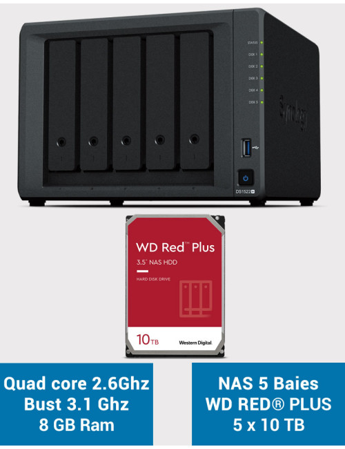 Synology DiskStation® DS1522+ Servidor NAS WD RED PLUS 50TB (5x10TB)