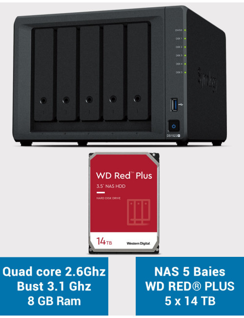Synology DiskStation® DS1522+ Servidor NAS WD RED PLUS 70TB (5x14TB)