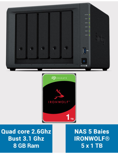 Synology DiskStation® DS1522+ Serveur NAS IRONWOLF 5To (5x1To)
