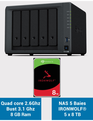 Synology DiskStation® DS1522+ Serveur NAS IRONWOLF 40To (5x8To)