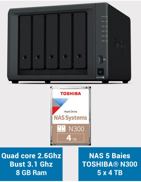 Synology DiskStation® DS1522+ NAS Server Toshiba N300 20TB (5x4TB)