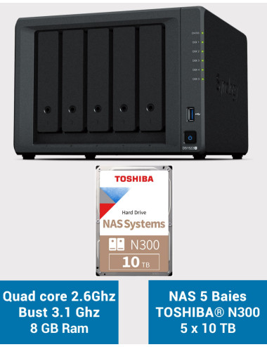 Synology DiskStation® DS1522+ Servidor NAS Toshiba N300 50TB (5x10TB)