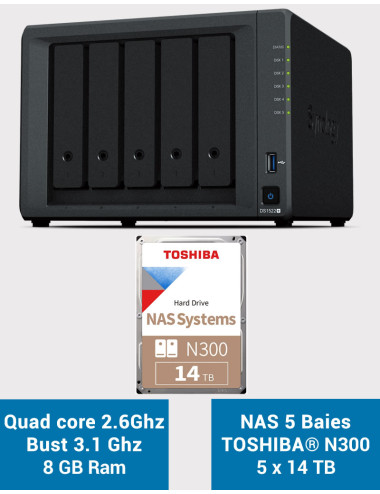 Synology DiskStation® DS1522+ Serveur NAS Toshiba N300 70To (5x14To)