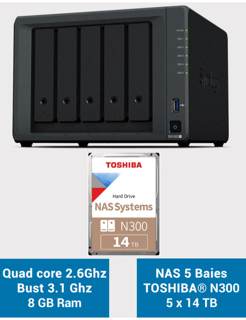 Synology DiskStation® DS1522+ Servidor NAS Toshiba N300 70TB (5x14TB)
