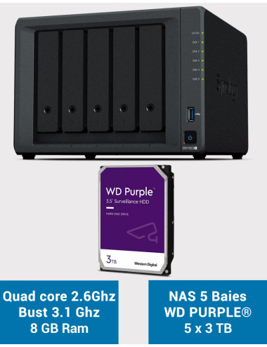 Synology DiskStation® DS1522+ Servidor NAS WD PURPLE 15TB (5x3TB)