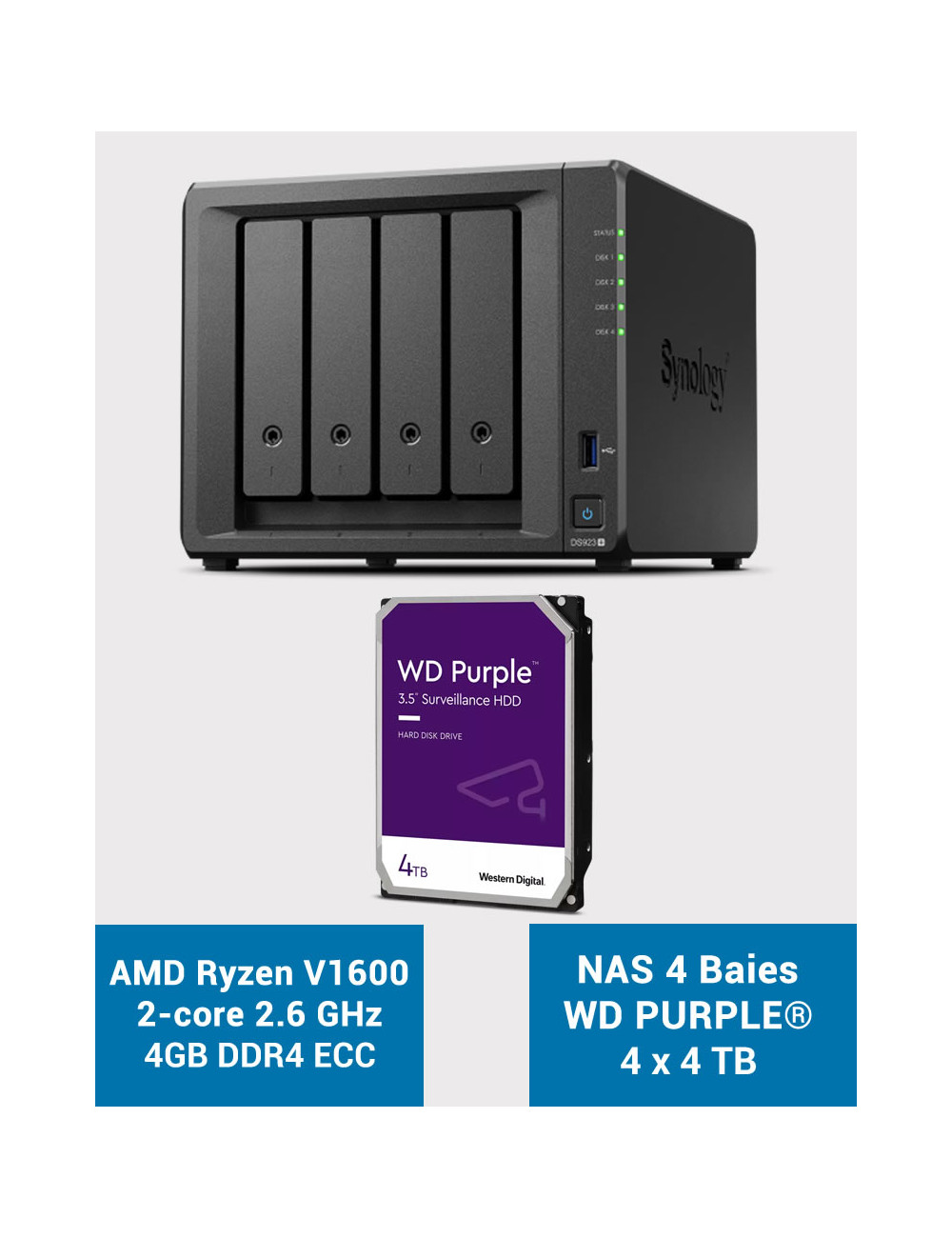 Synology DS923+ 4GB Serveur NAS WD PURPLE 16To (4x4To)
