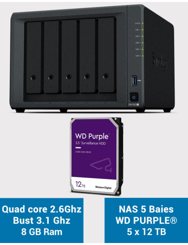 Synology DiskStation® DS1522+ NAS Server WD PURPLE 60TB (5x12TB)