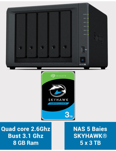 Synology DiskStation® DS1522+ Serveur NAS SKYHAWK 15To (5x3To)