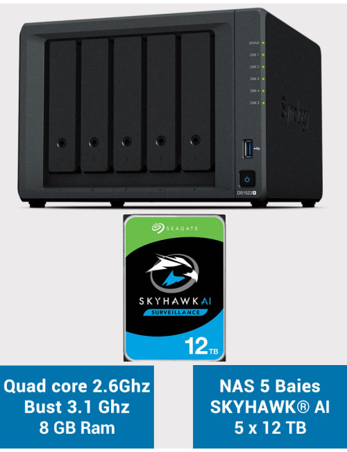 Synology DiskStation® DS1522+ Serveur NAS SKYHAWK 60To (5x12To)