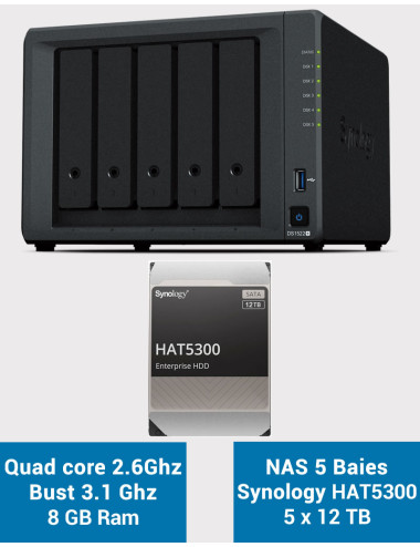 Synology DiskStation® DS1522+ NAS Server HAT5300 60TB (5x12TB)