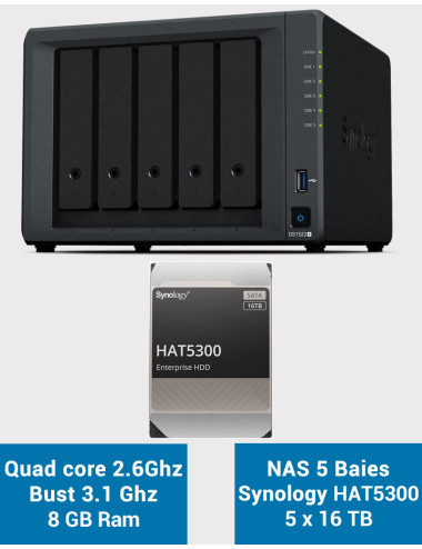 Synology DiskStation® DS1522+ Servidor NAS HAT5300 80TB (5x16TB)