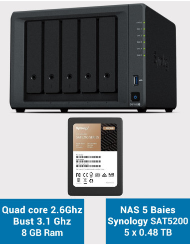 Synology DiskStation® DS1522+ Serveur NAS SSD SAT5200 2.4To (5x480Go)