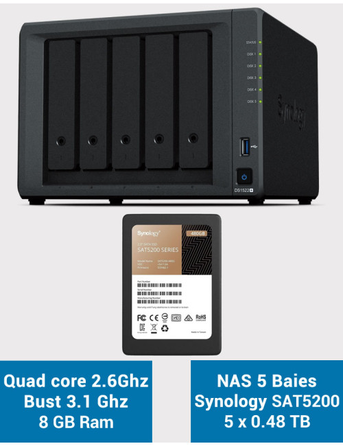 Synology DiskStation® DS1522+ NAS Server SAT5200 2.4TB (5x480GB)