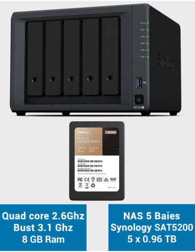Synology DiskStation® DS1522+ Serveur NAS SAT5200 4.8To (5x960Go)