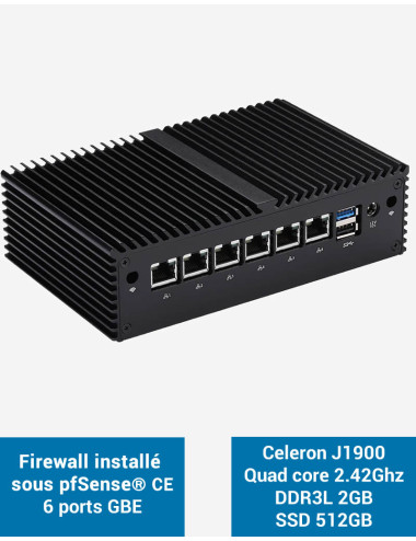 Firewall pfSense® Q1x Celeron J1900 6 ports Gigabit 2Go SSD 500Go
