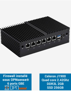 Firewall OPNsense® Q1x Celeron J1900 6 ports Gigabit 2Go SSD 250Go