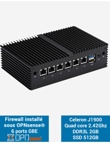 Firewall OPNsense® Q1x Celeron J1900 6 ports Gigabit 2Go SSD 500Go