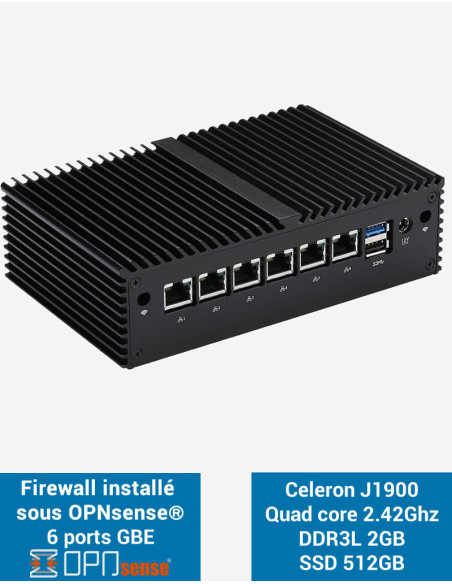 Firewall OPNsense Q1x J1900 6 puertos GbE 2GB SSD 500GB