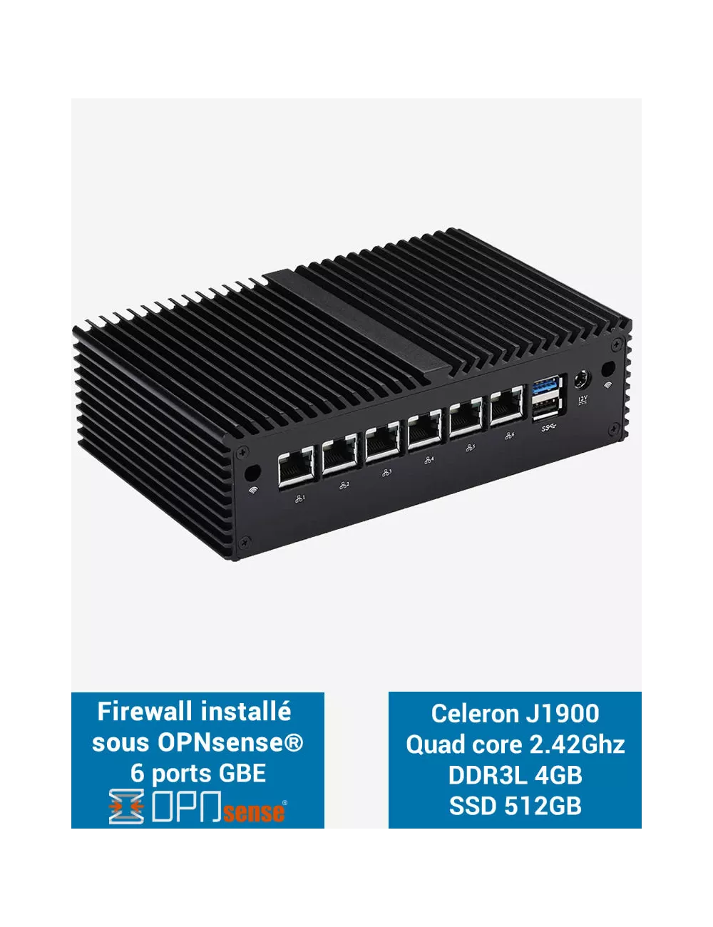 Firewall OPNsense® Q1x J1900 6 puertos GbE 4GB SSD 500GB