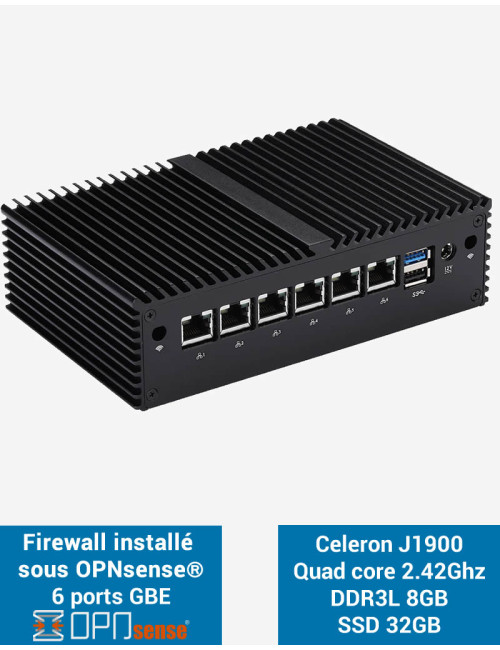 Firewall OPNsense® Q1x Celeron J1900 6 ports Gigabit 8Go SSD 30Go