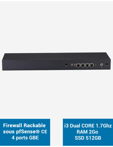 Firewall R3x I3 4005U Rack 1U sous pfSense® CE 4 ports 2Go SSD 500Go