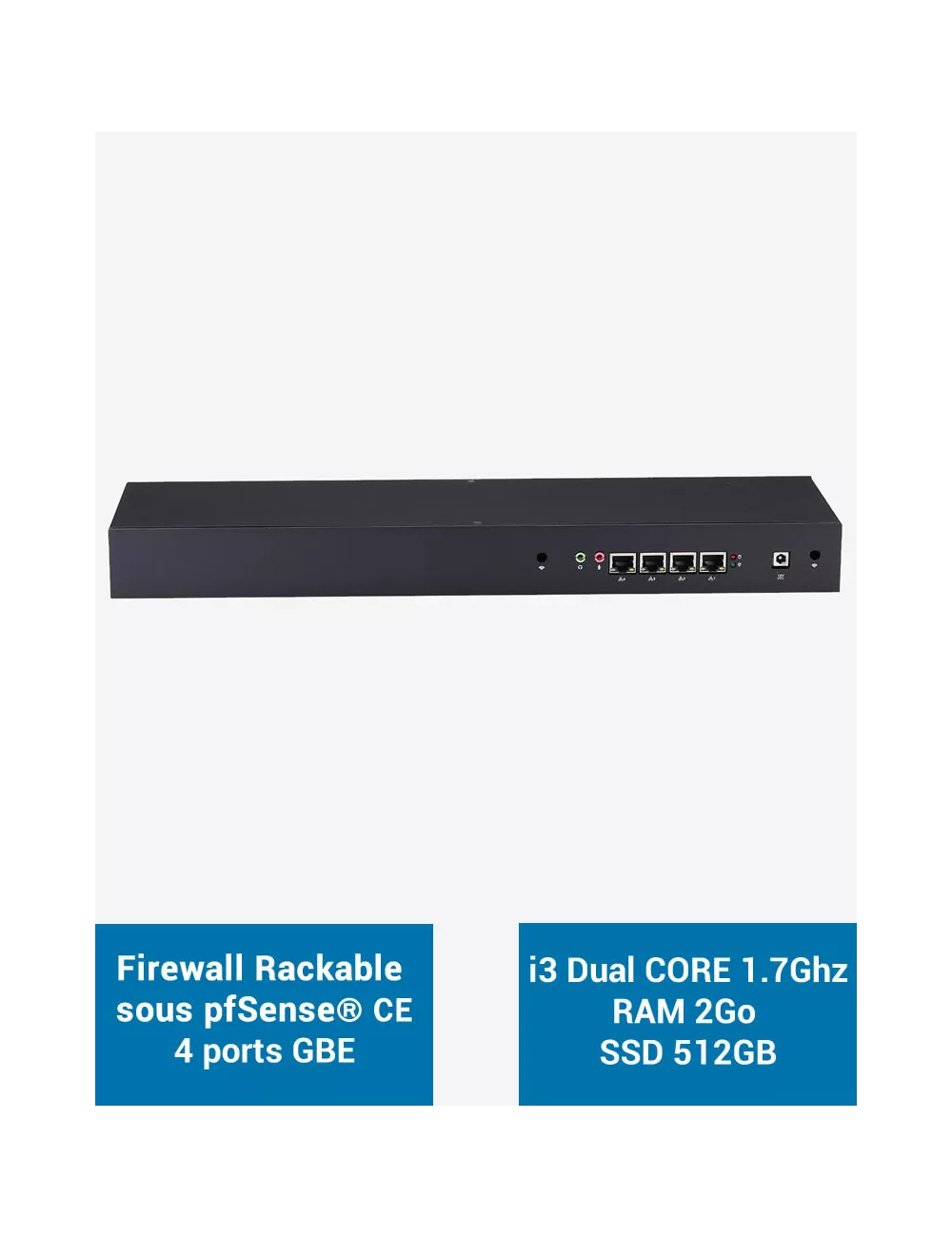 Firewall R3x I3 4005U Rack 1U bajo pfSense® CE 4 puertos 2GB SSD 500GB