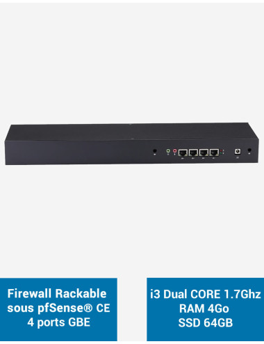 Firewall R3x I3 4005U Rack 1U sous pfSense® CE 4 ports 4Go SSD 60Go