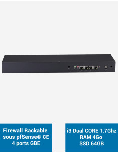 Firewall R3x I3 4005U Rack 1U sous pfSense® CE 4 ports 4Go SSD 60Go