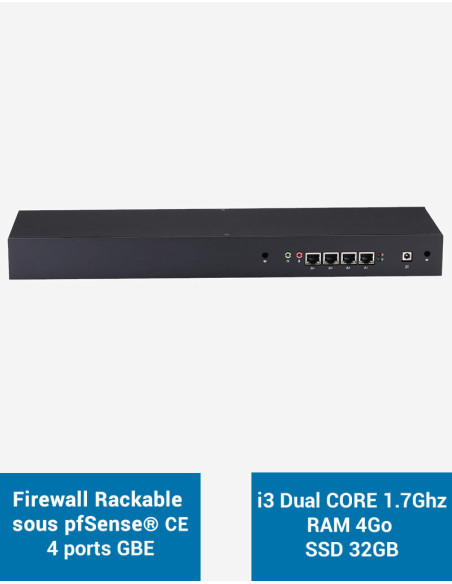 Firewall R3x I3 4005U Rack 1U bajo pfSense CE 4 puertos 4GB SSD 30GB