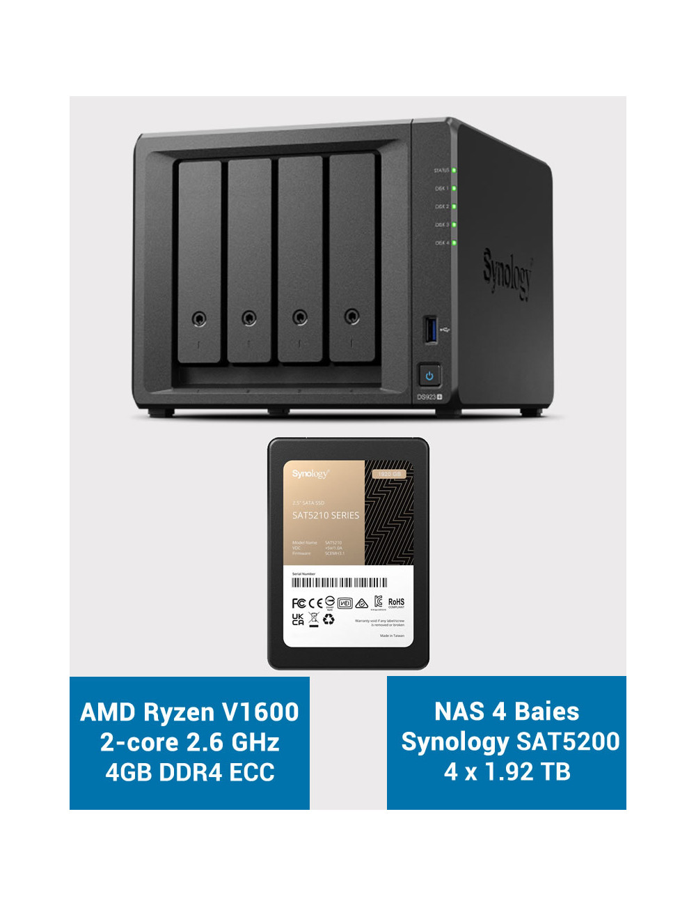 Synology DS923+ 4GB NAS Server SSD SAT5200 7680GB (4x1920GB)