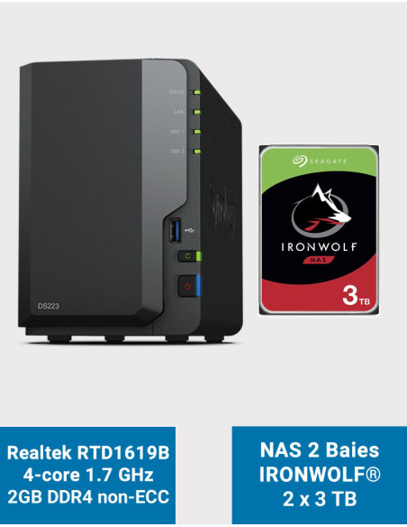 Synology DS223 NAS Server IronWolf 6TB (2x3TB)