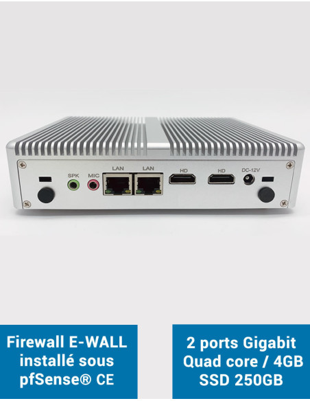 Firewall EG2x bajo pfSense CE 2 puertos Gigabit 4GB SSD 250GB