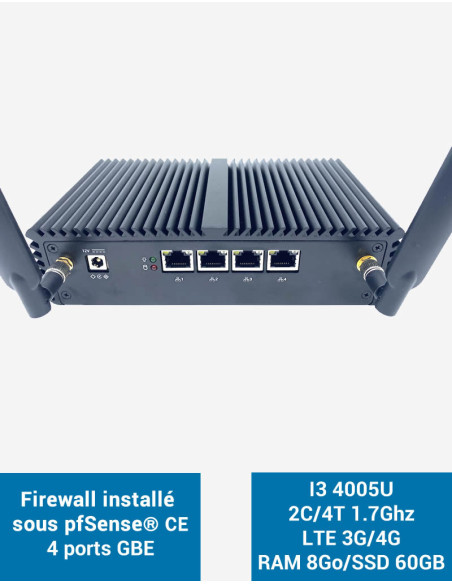 Firewall pfSense® Q3x I3 4005U 2 Gigabit ports LTE 4G 8GB SSD 60GB