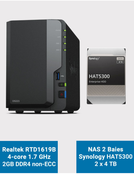 Synology DS223 Servidor NAS HAT5300 8TB (2x4TB)
