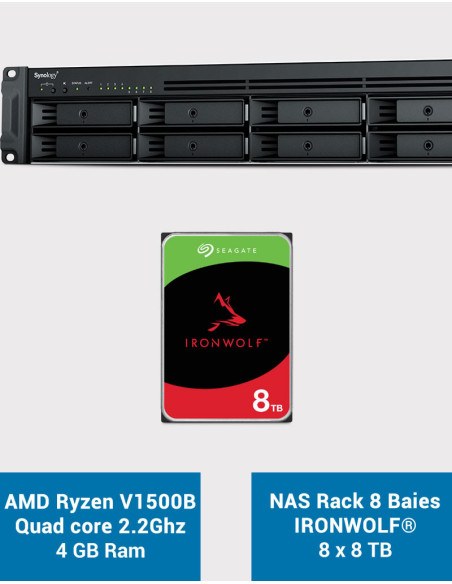 Synology RS1221+ Serveur NAS Rack IRONWOLF 64To (8x8To)
