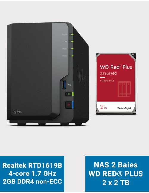 Synology DS223 Servidor NAS WD RED PLUS 4TB (2x2TB)