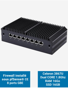 Cortafuegos pfSense Q8x Celeron 3867U 8 puertos GbE 16GB 16GB