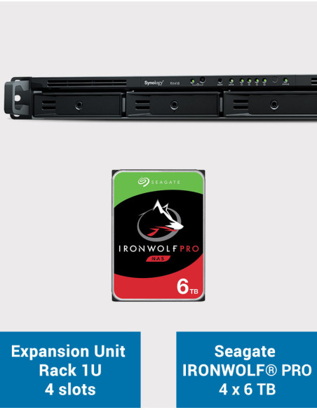 Synology RX418 Unité d'extension Rack 1U IRONWOLF PRO 24To (4x6To)