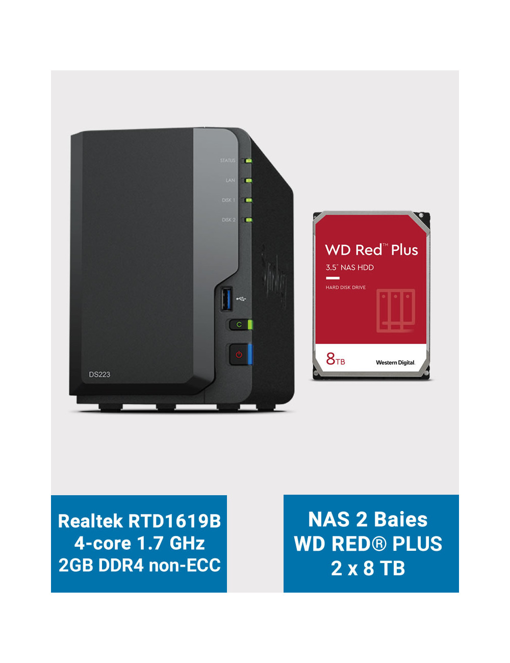 Synology DS223 NAS Server WD RED PLUS 16TB (2x8TB)